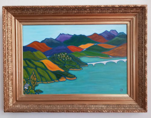 Lac de Serre Ponçon, 40 x 60 cm ,Acryl op doek, in antieke lijst
