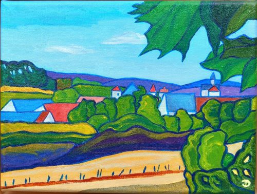dorp in de Morvan 18 x 24 cm acryl op doek