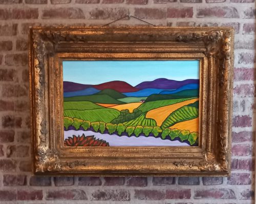 Lente in de Beaujolais30 x 50 cm acryl op linnenin antieke lijstParticulier bezit